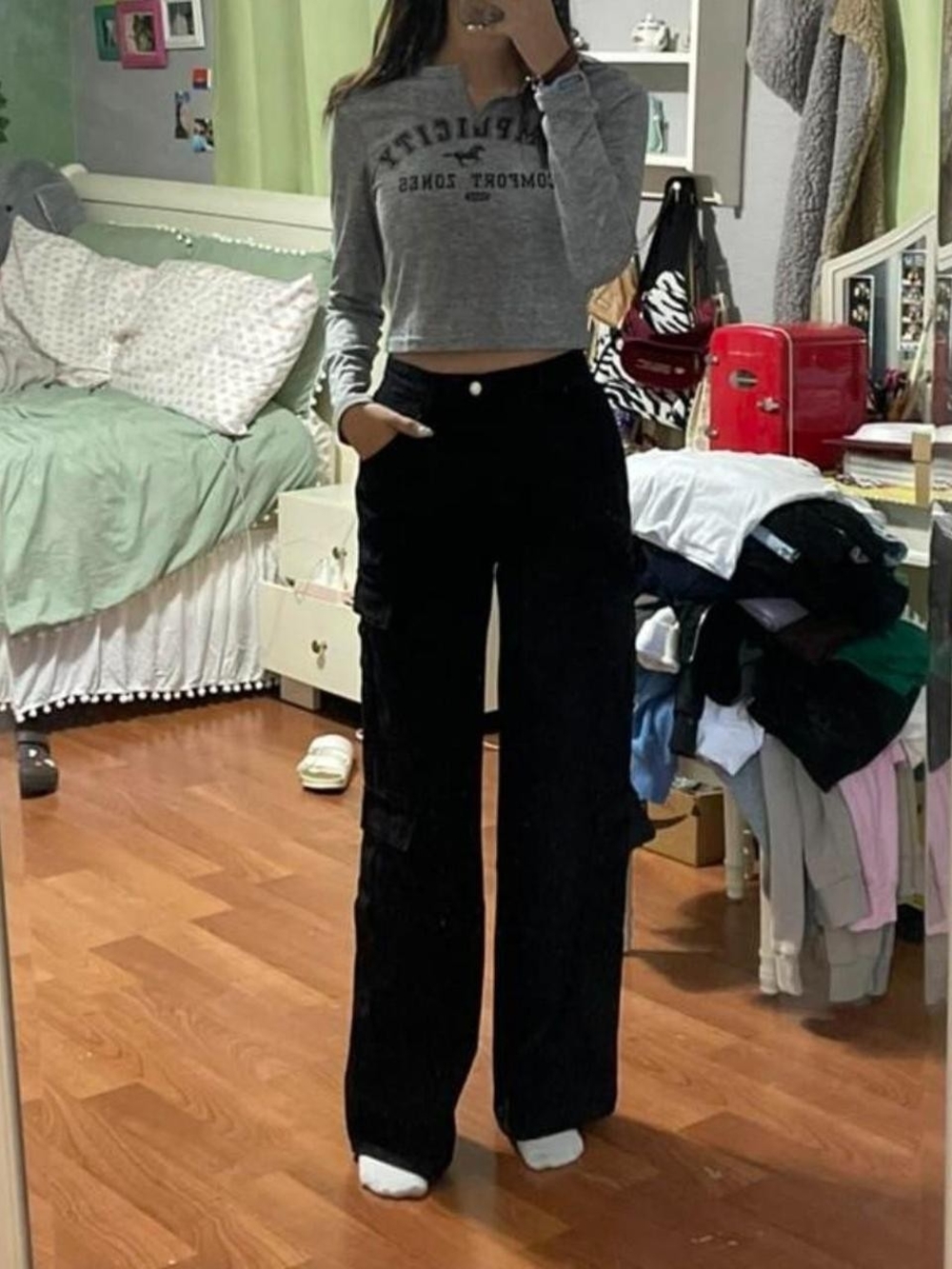 Washed Out Black Wide-Leg Cargo Pants - Women